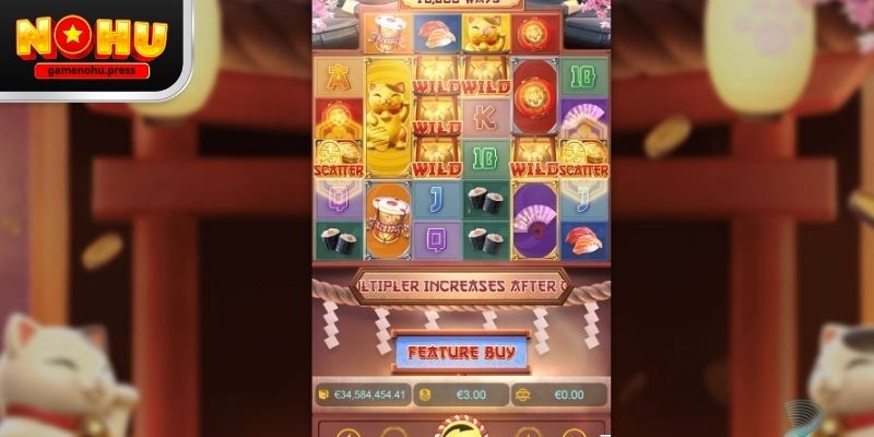 Mèo Tài Lộc sử dụng cấu trúc 5 cột và 3 hàng quen thuộc trong game nổ hũ